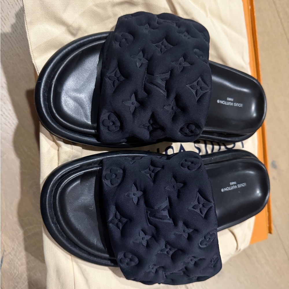 Louis Vuitton Black Monogram pillow flat Slide Sandals